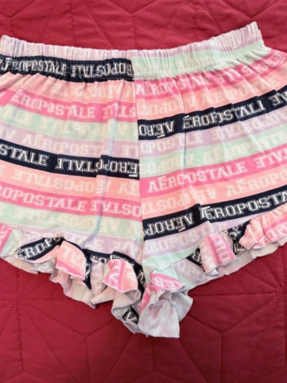 Aéropostale All-Over Logo Print Lounge Shorts Pink/White/Navy Size M Youth
